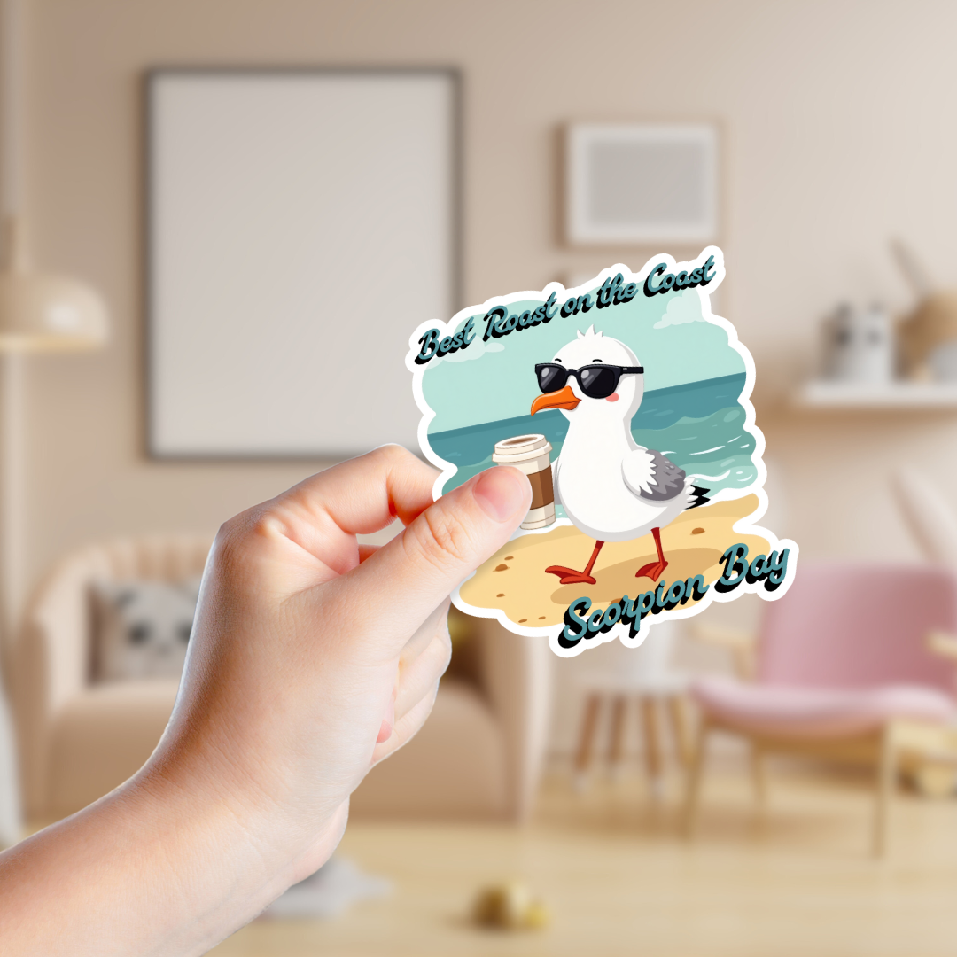 "Best Roast on the Coast" Funny Seagull Custom Souvenir Sticker