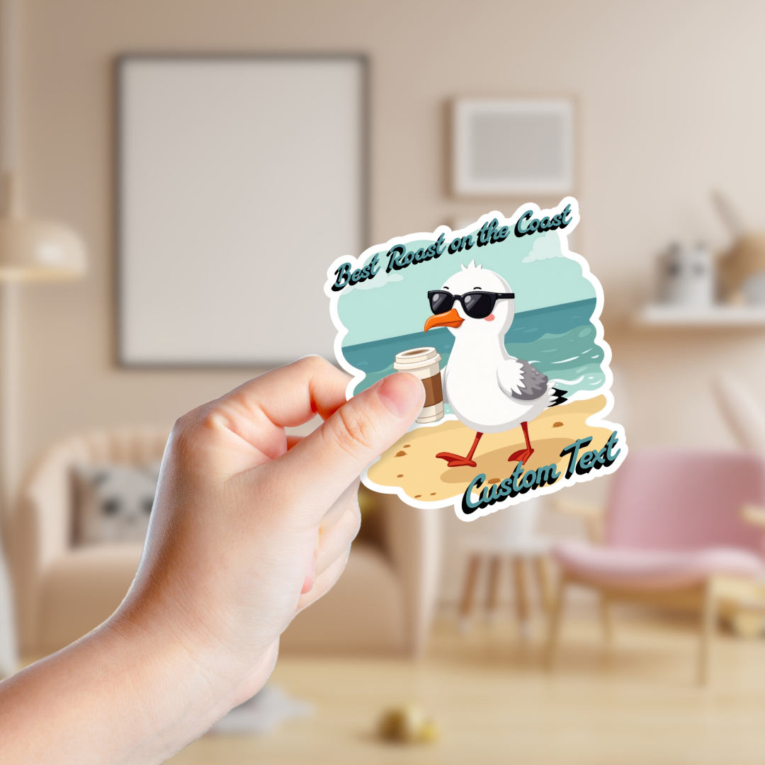 "Best Roast on the Coast" Funny Seagull Custom Souvenir Sticker