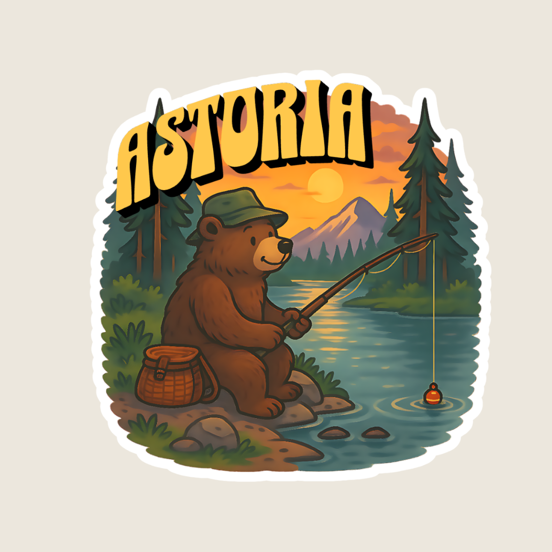 Brown Bear Fishing Souvenir Sticker