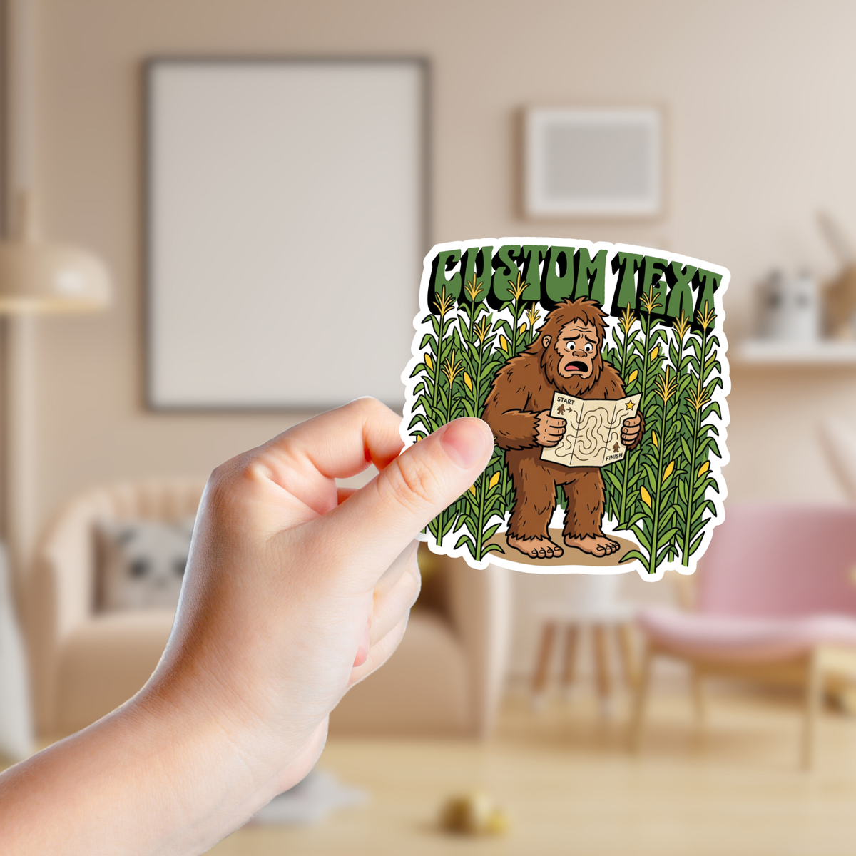 Big Foot Lost at a Corn Maze Custom Sticker