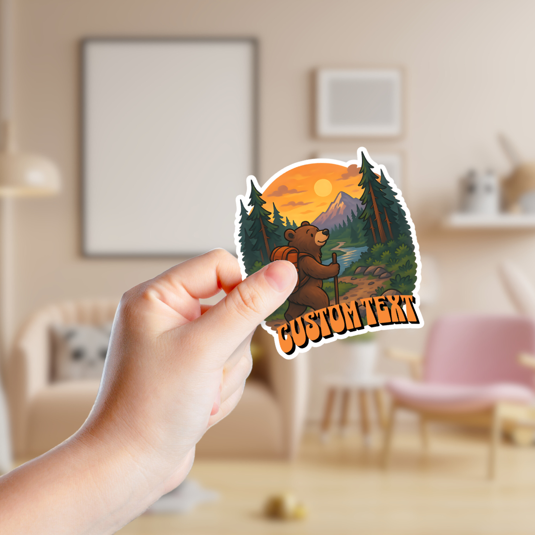 Hiking Brown Bear Souvenir Sticker