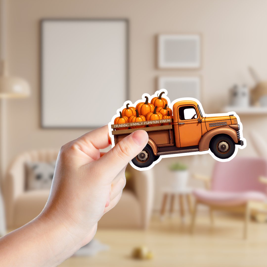 Orange Vintage Truck Filled with Pumpkins Custom Sticker