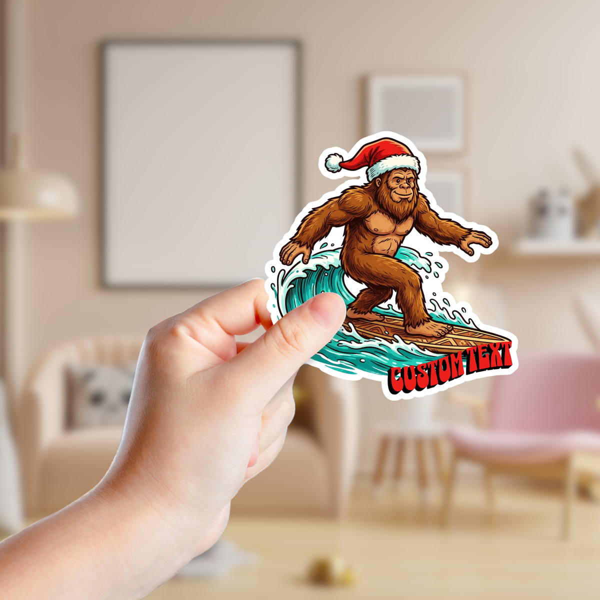 Christmas Big Foot Surfing Custom Sticker