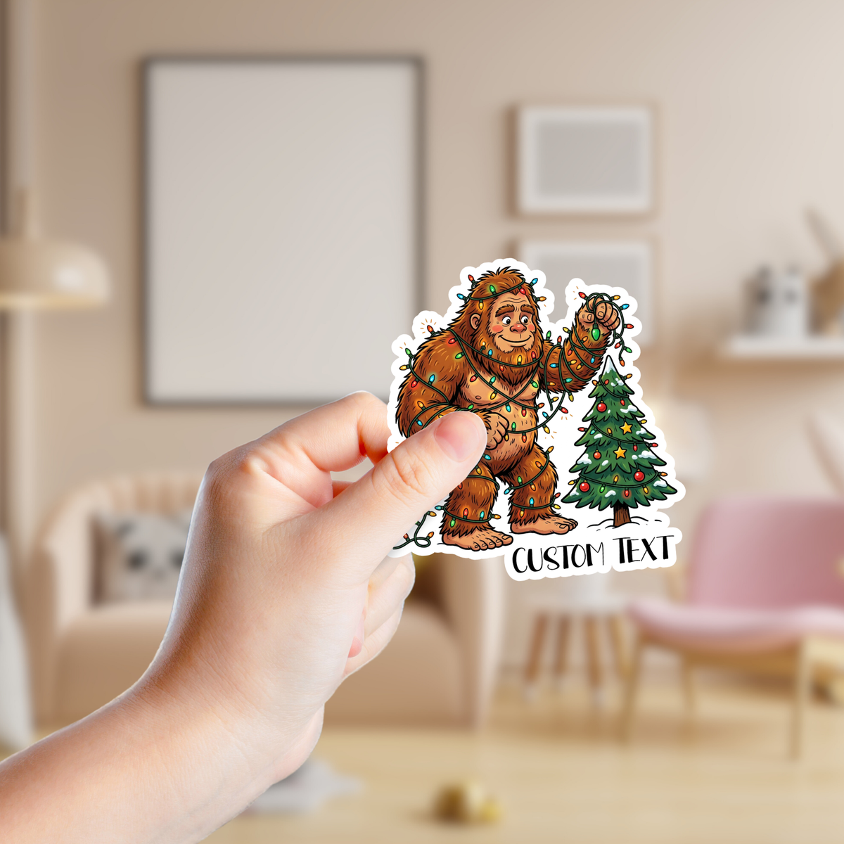 Big Foot Decorating a Christmas Tree Custom Sticker