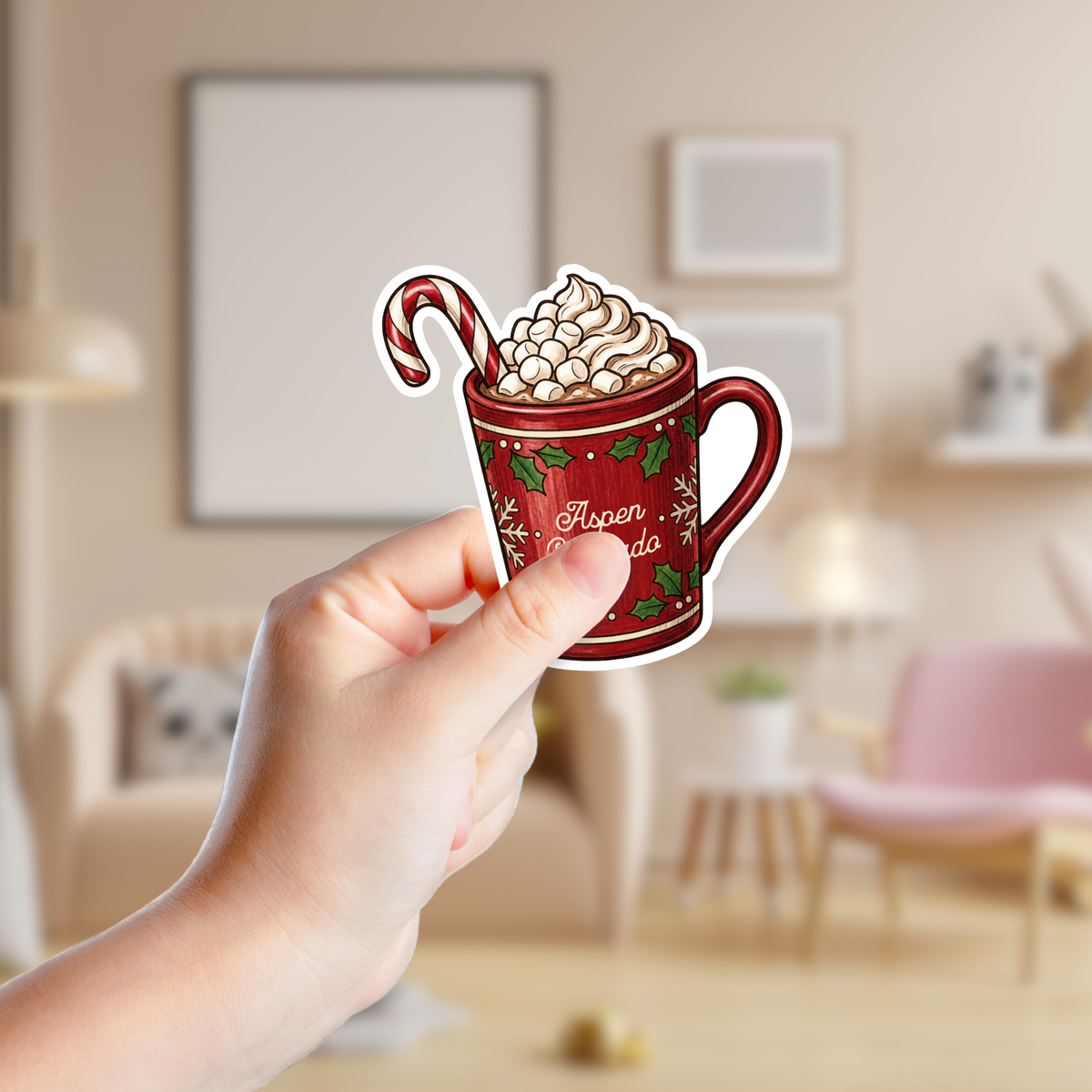 Cup of Hot Chocolate Custom Christmas Sticker