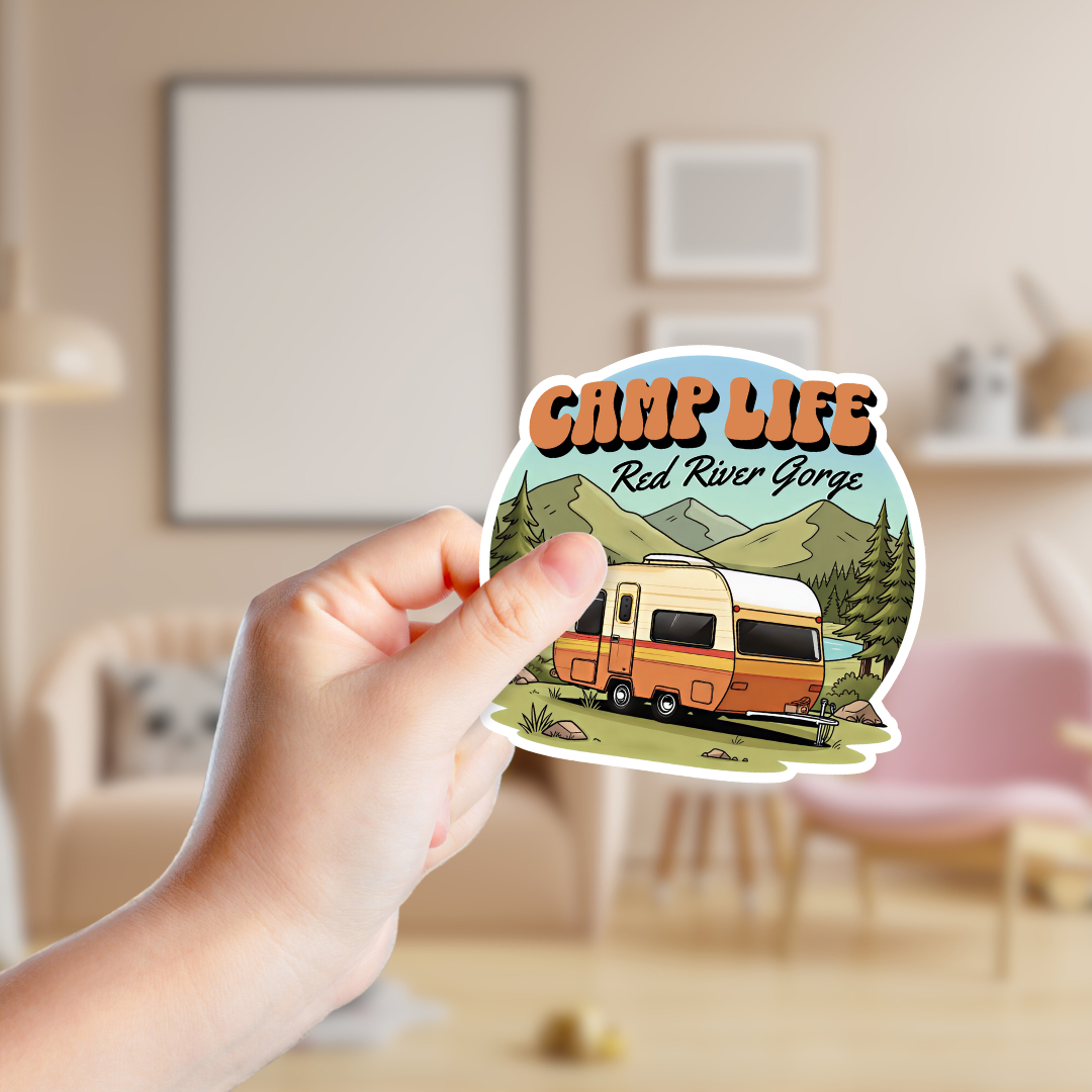 Retro Mountain Camp Life Custom Sticker