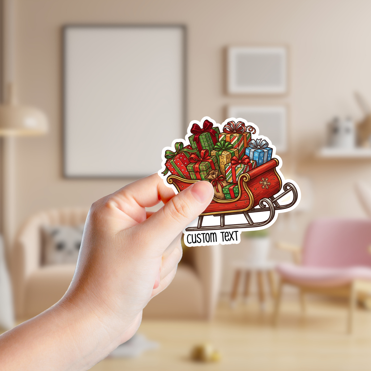 Santa's Sleigh Filled with Presents Custom Christmas Sticker
