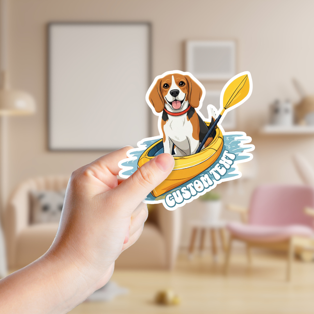 Kayaking Beagle Custom Souvenir Sticker