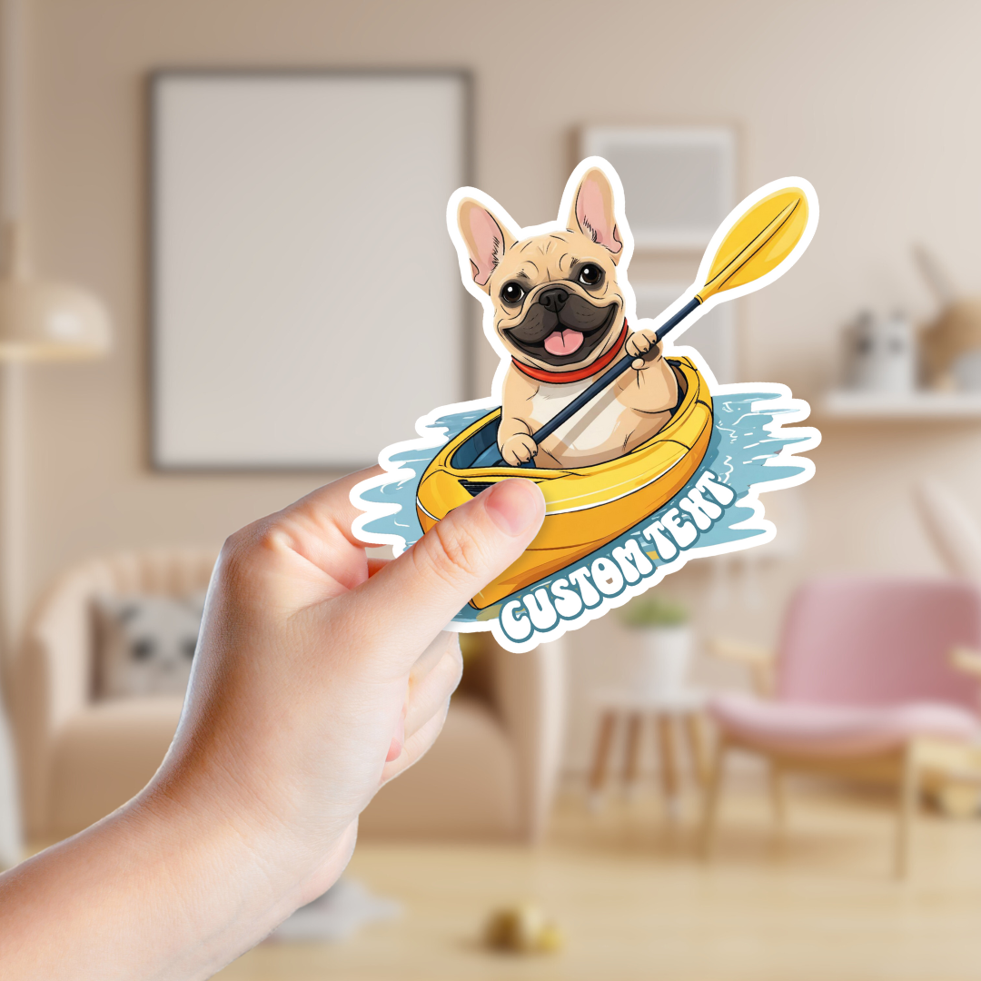 Kayaking French Bulldog Custom Souvenir Sticker