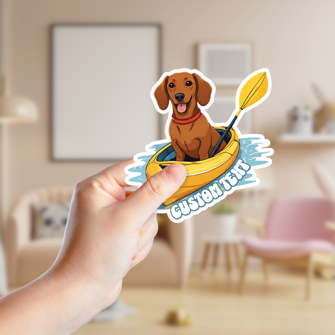 Kayaking Dachshund Custom Souvenir Sticker