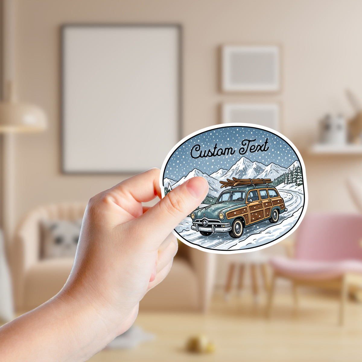 Station Wagon in the Snowy Mountains Custom Sticker