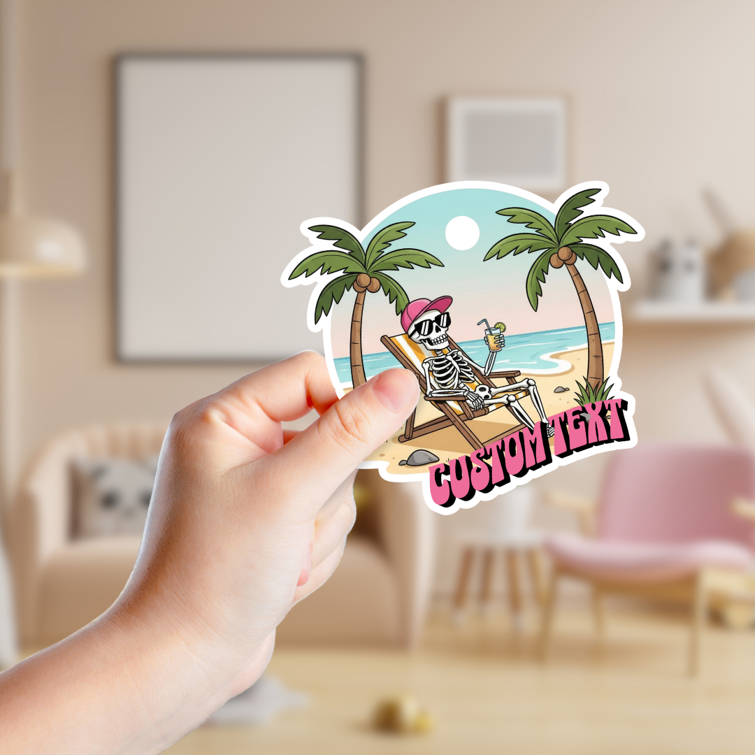 Lounging Skeleton on the Beach Custom Sticker