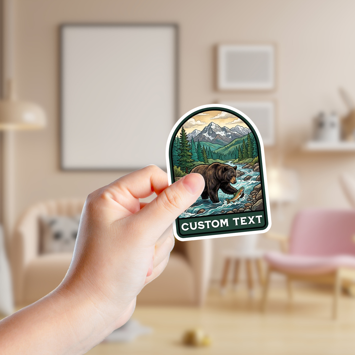 Bear Catching Fish in a Mountain Stream Custom Sticker