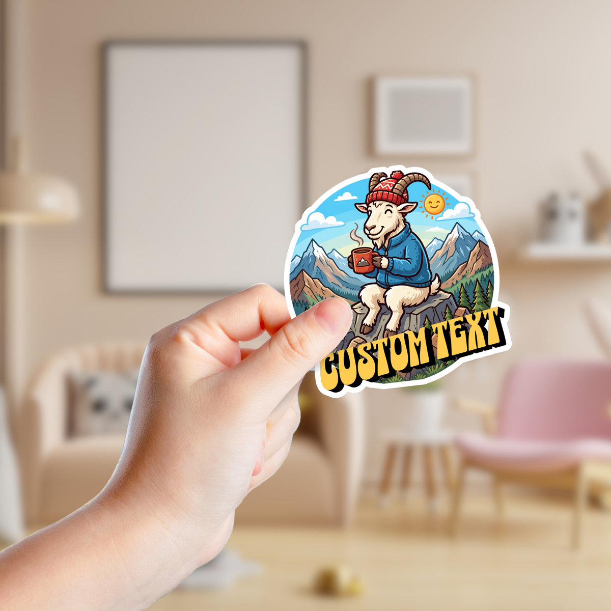 Mountain Goat Drinking Coffee Custom Sticker