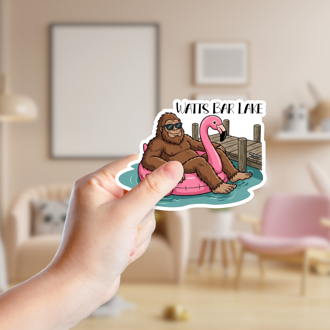 Big Foot in a Flamingo Pool Float Custom Sticker