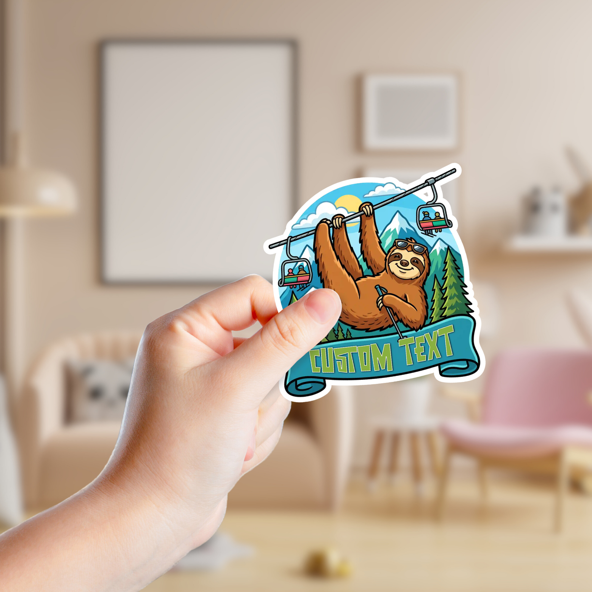 Sloth Hanging at the Ski Slopes Custom Sticker