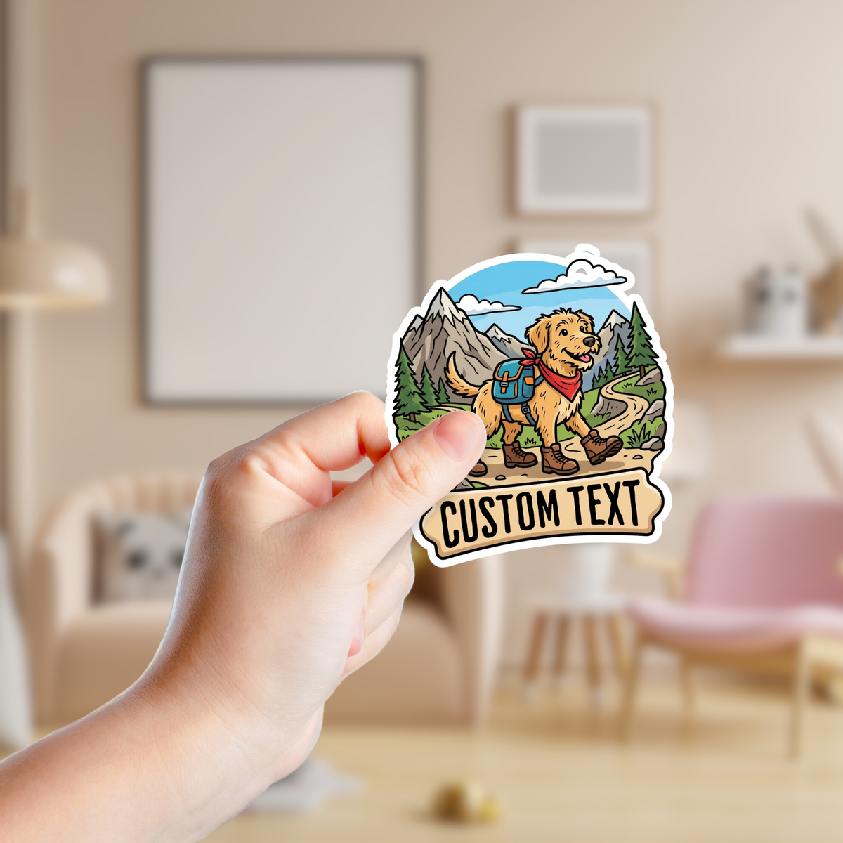 Dog Hiking in the Woods Custom Sticker