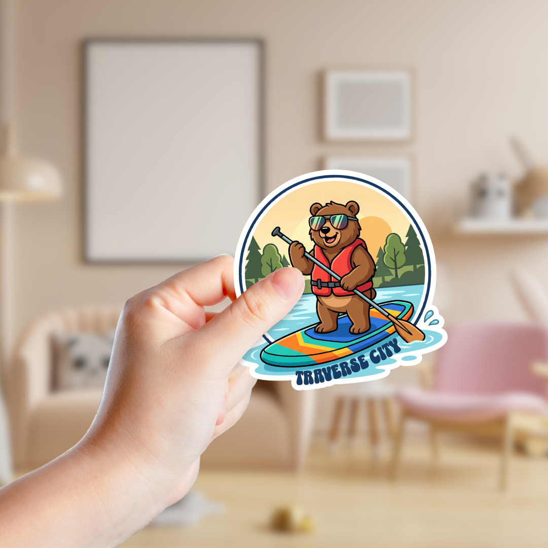 bear paddling sticker
