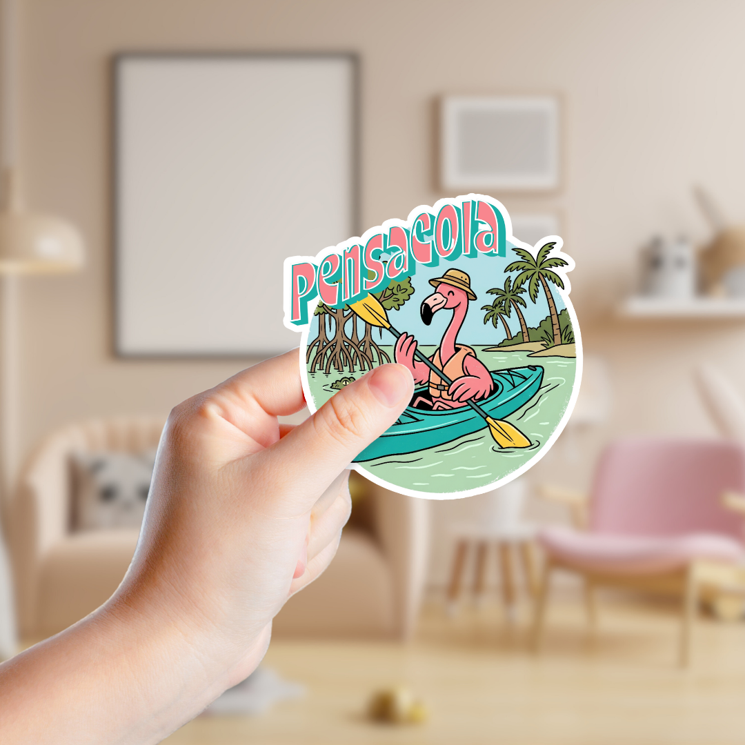 Kayaking Flamingo Custom Sticker