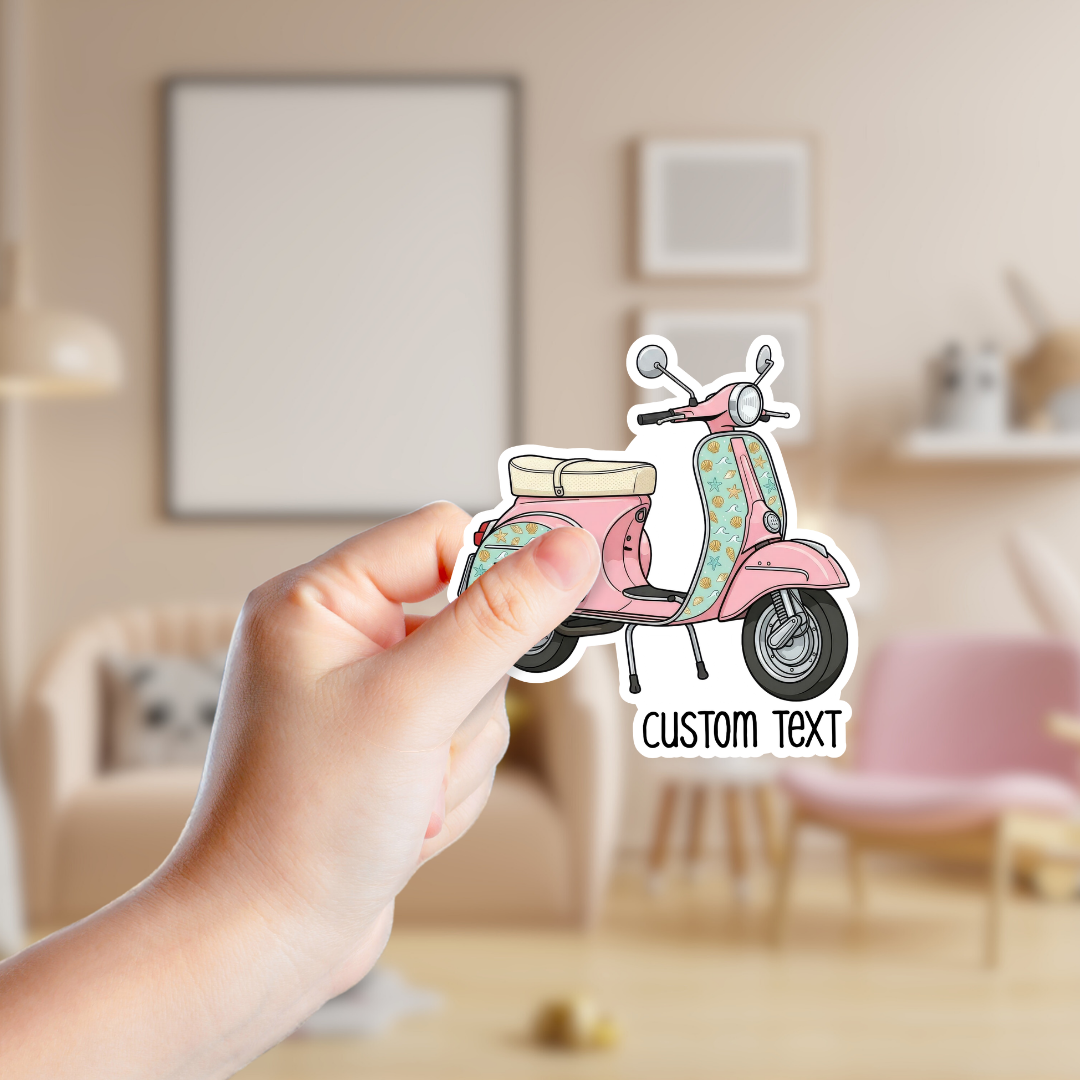Cute Pink Floral Moped Custom Sticker