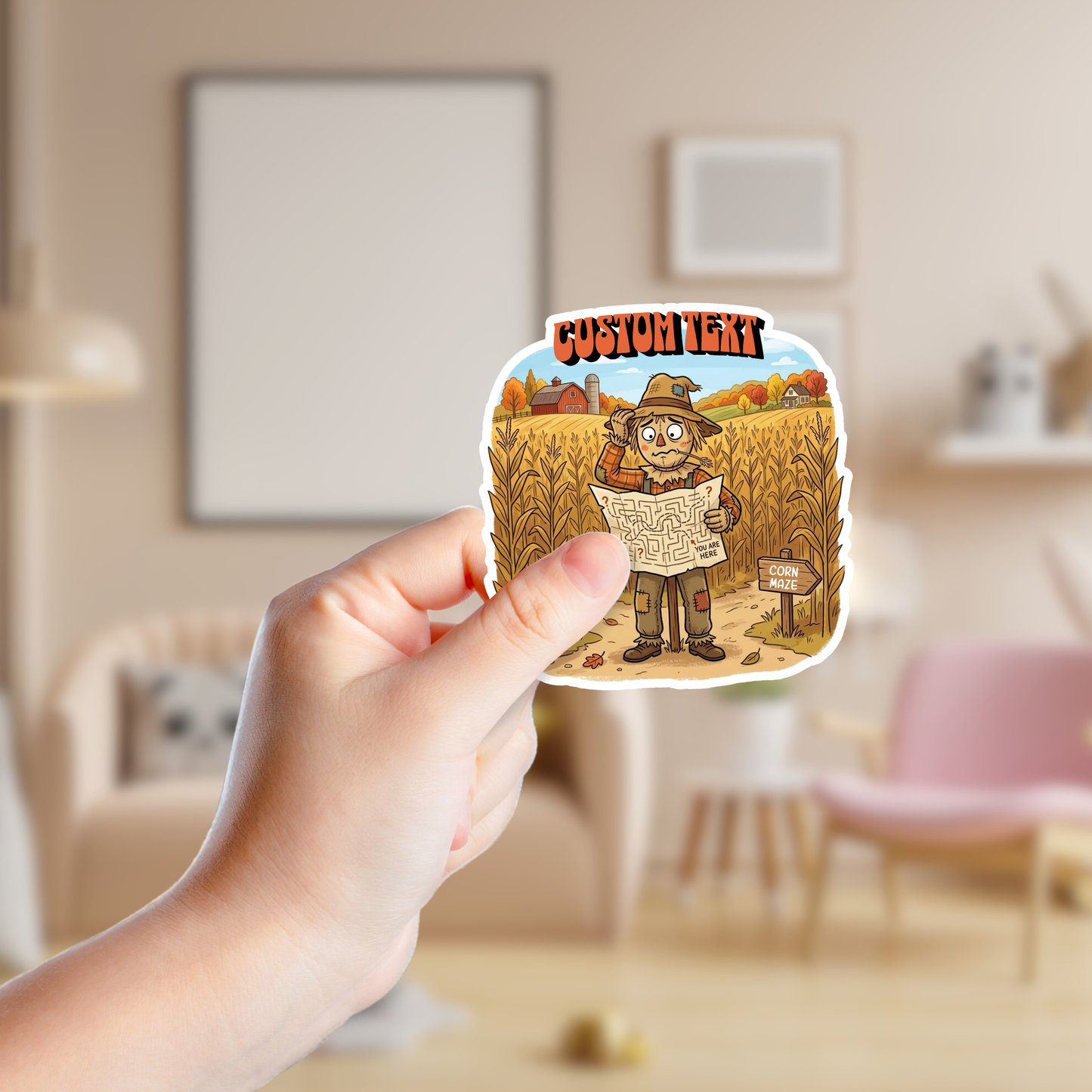Scarecrow Lost at the Corn Maze Custom Sticker