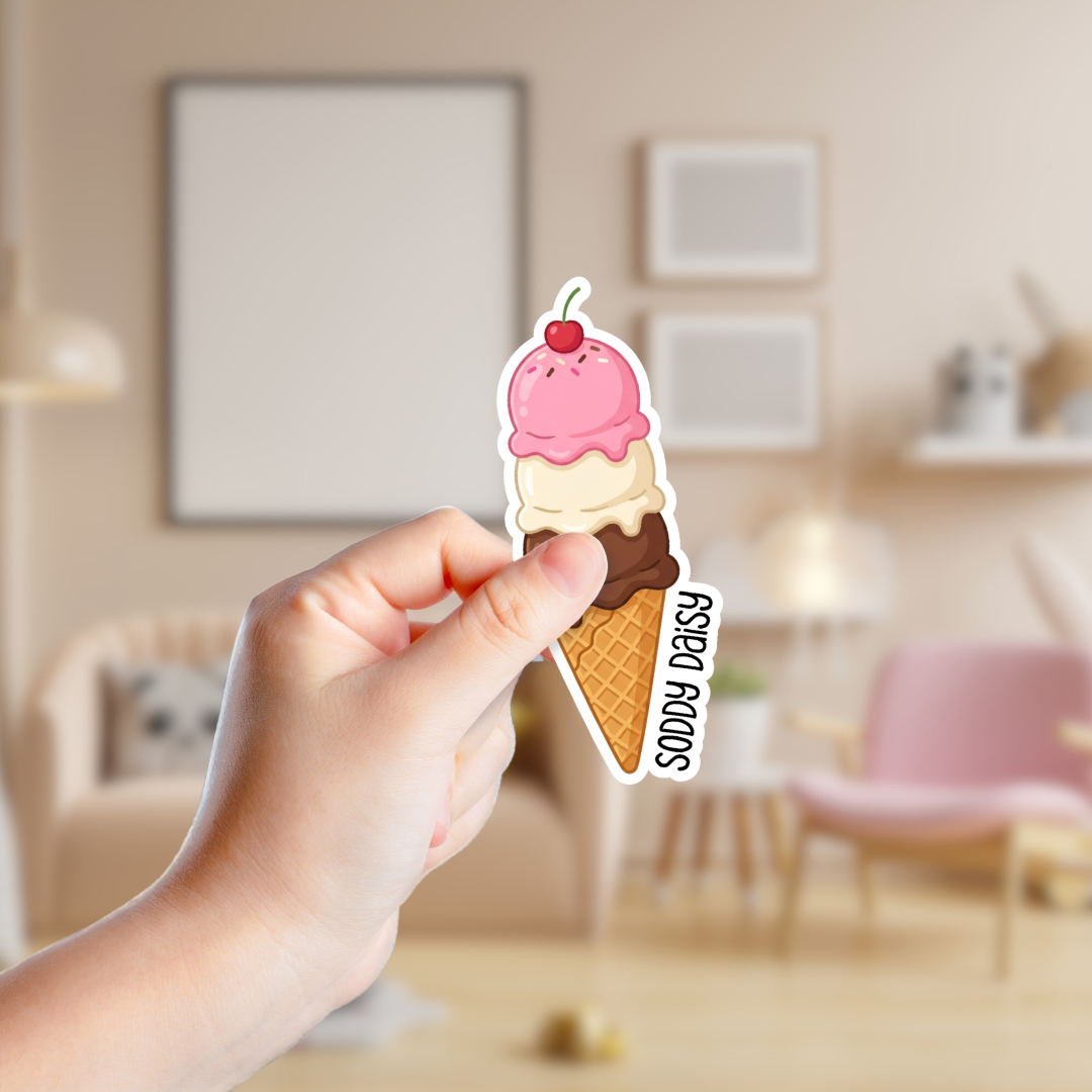 Neapolitan Ice Cream Cone Custom Sticker