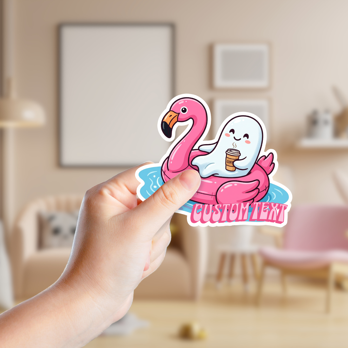 Ghost in a Flamingo Float Custom Sticker