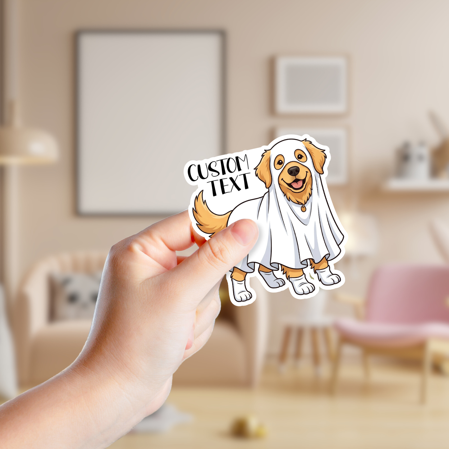 Golden Retriever in a Ghost Costume Custom Sticker