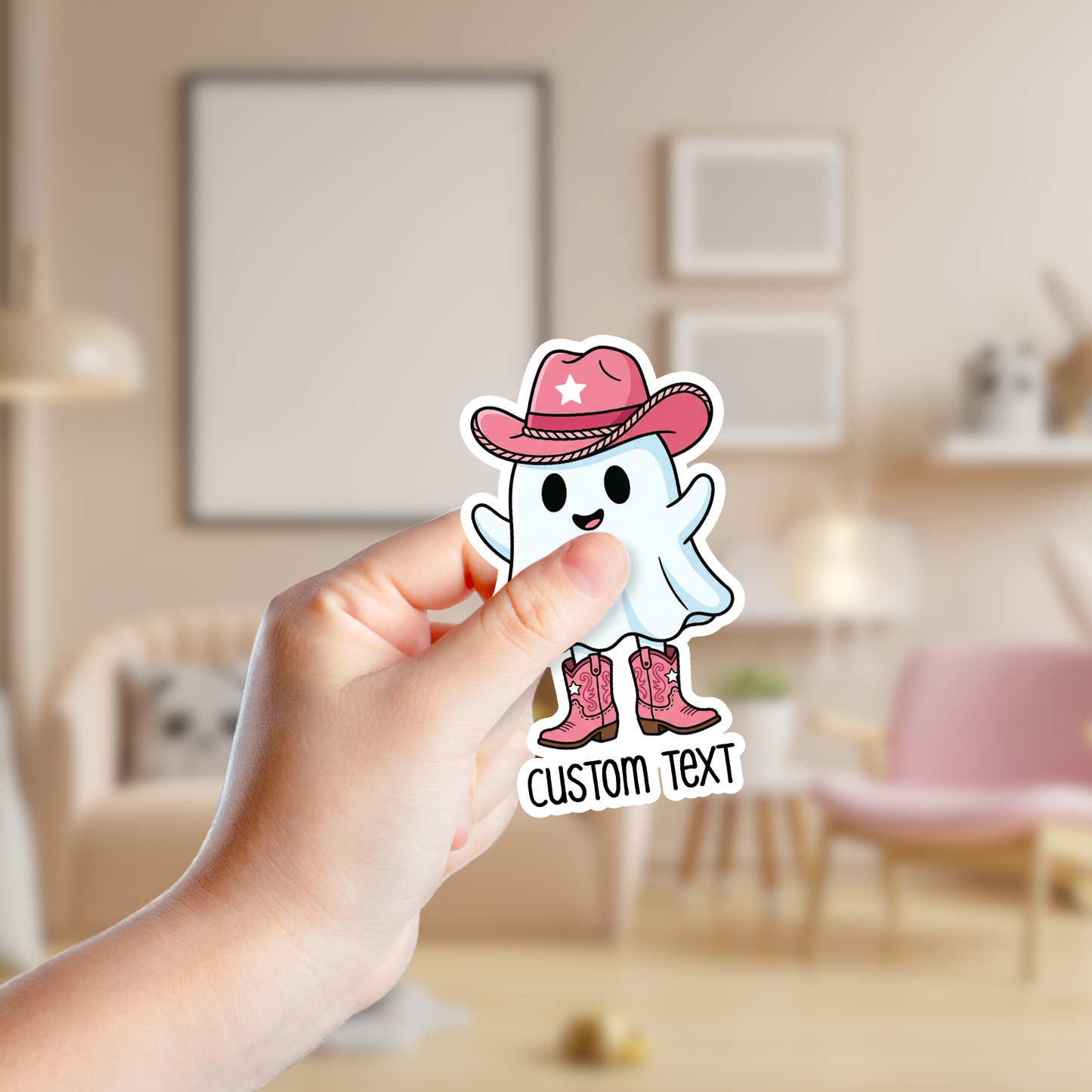 Western Ghost in Pink Cowgirl Hat Custom Sticker