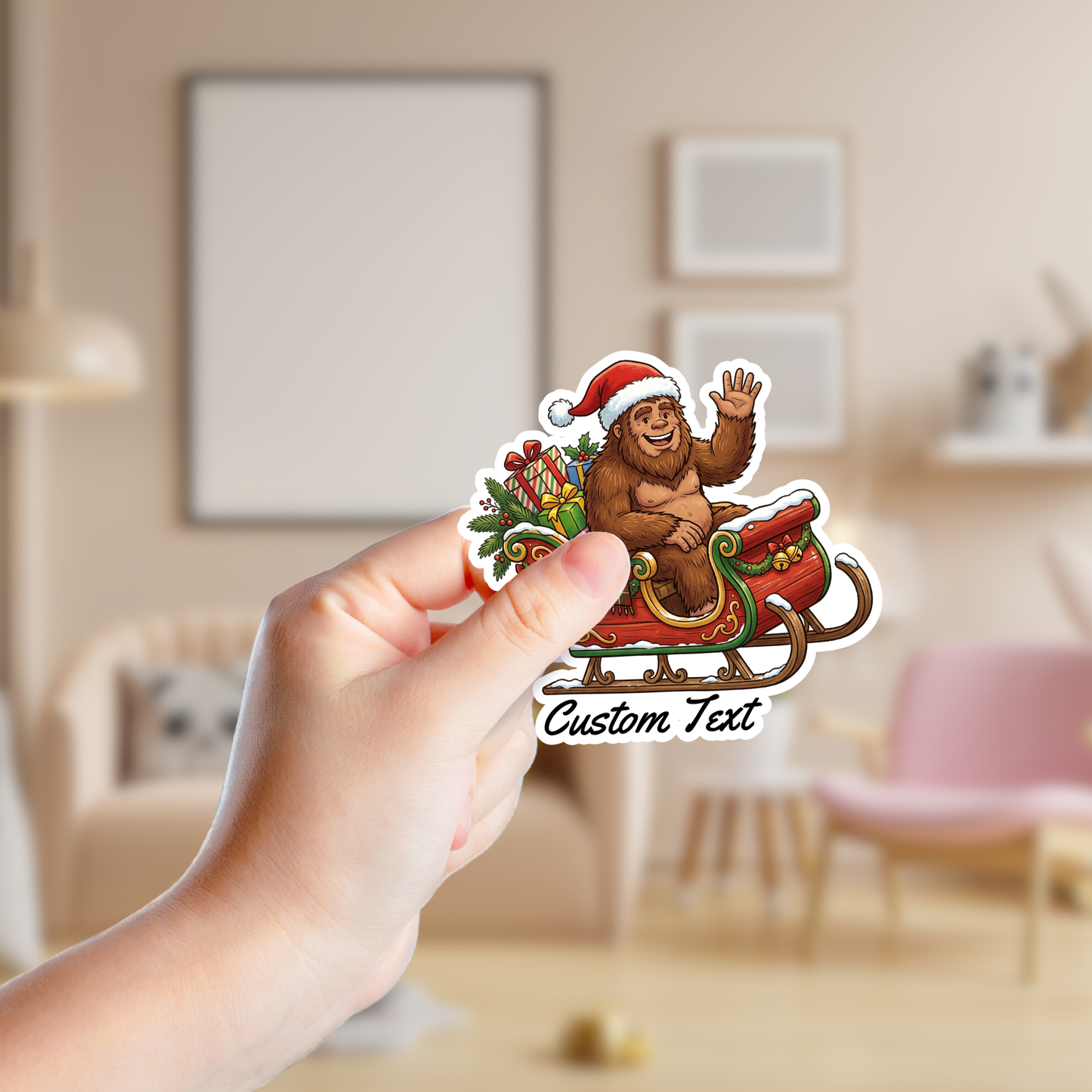 Big Foot in Santa's Sleigh Custom Christmas Sticker