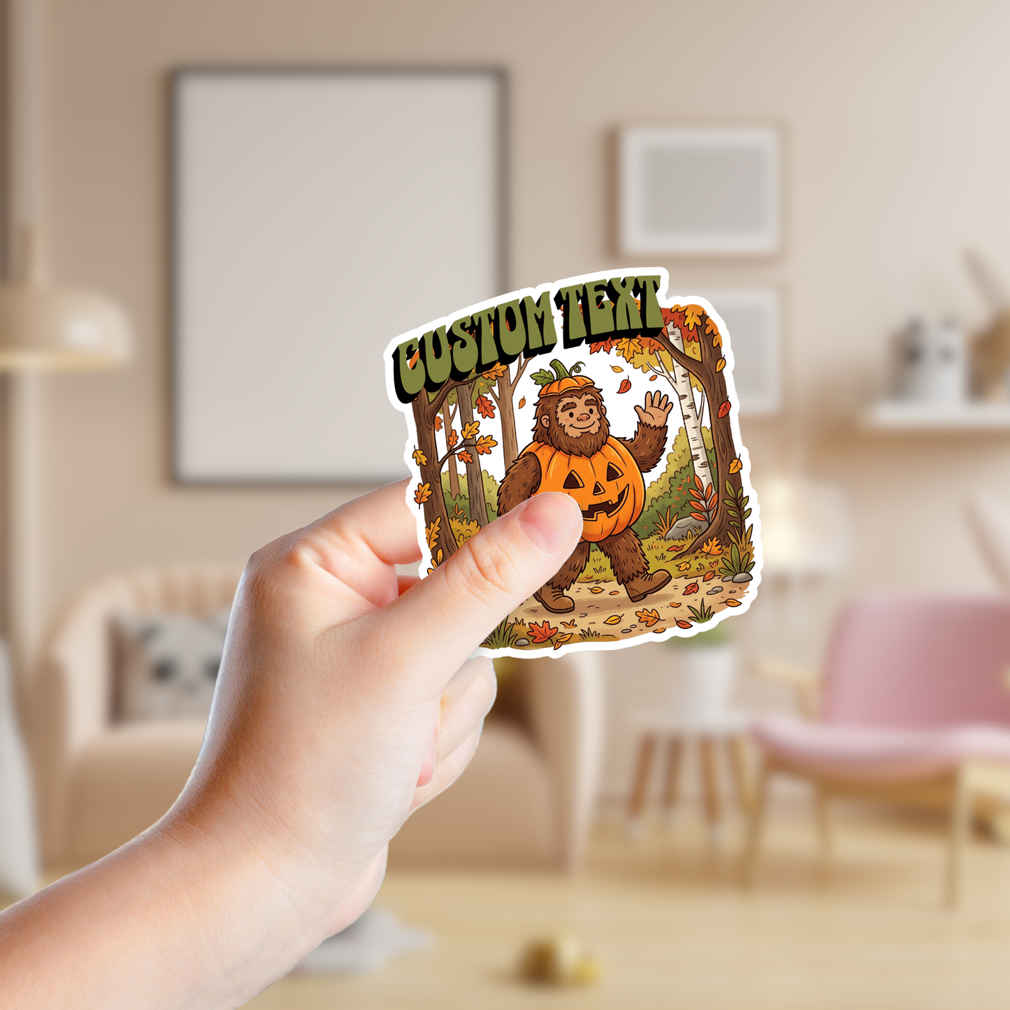 Big Foot in a Pumpkin Costume in the Woods Custom Sticker