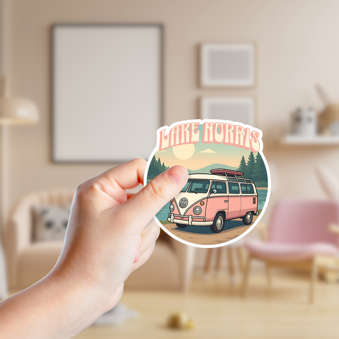 Pink Van at the Lake Custom Sticker