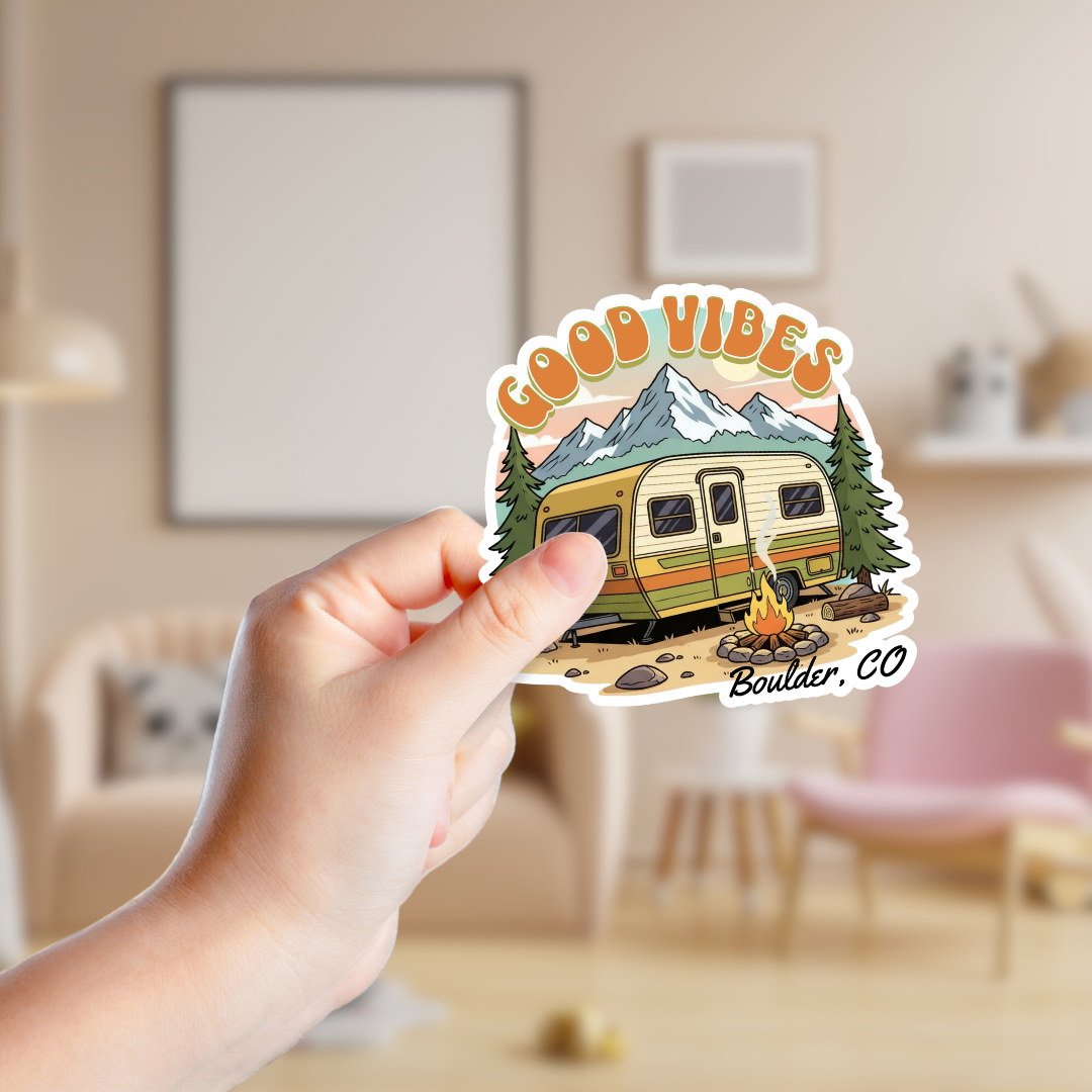 Retro Mountain Good Vibes Custom Sticker