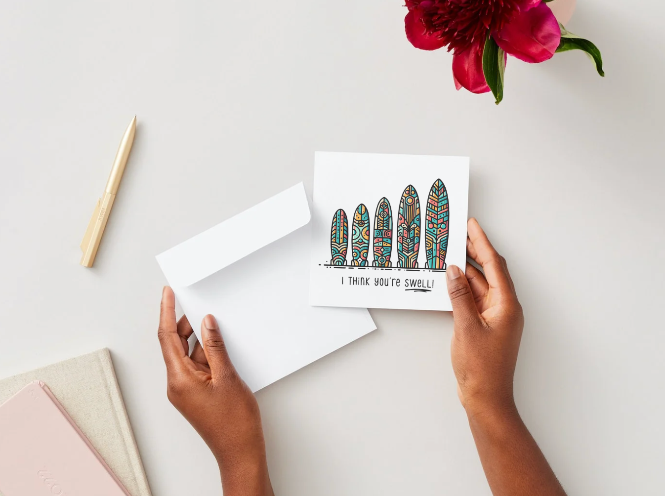 You're Swell! Surfboard Square Greeting Card