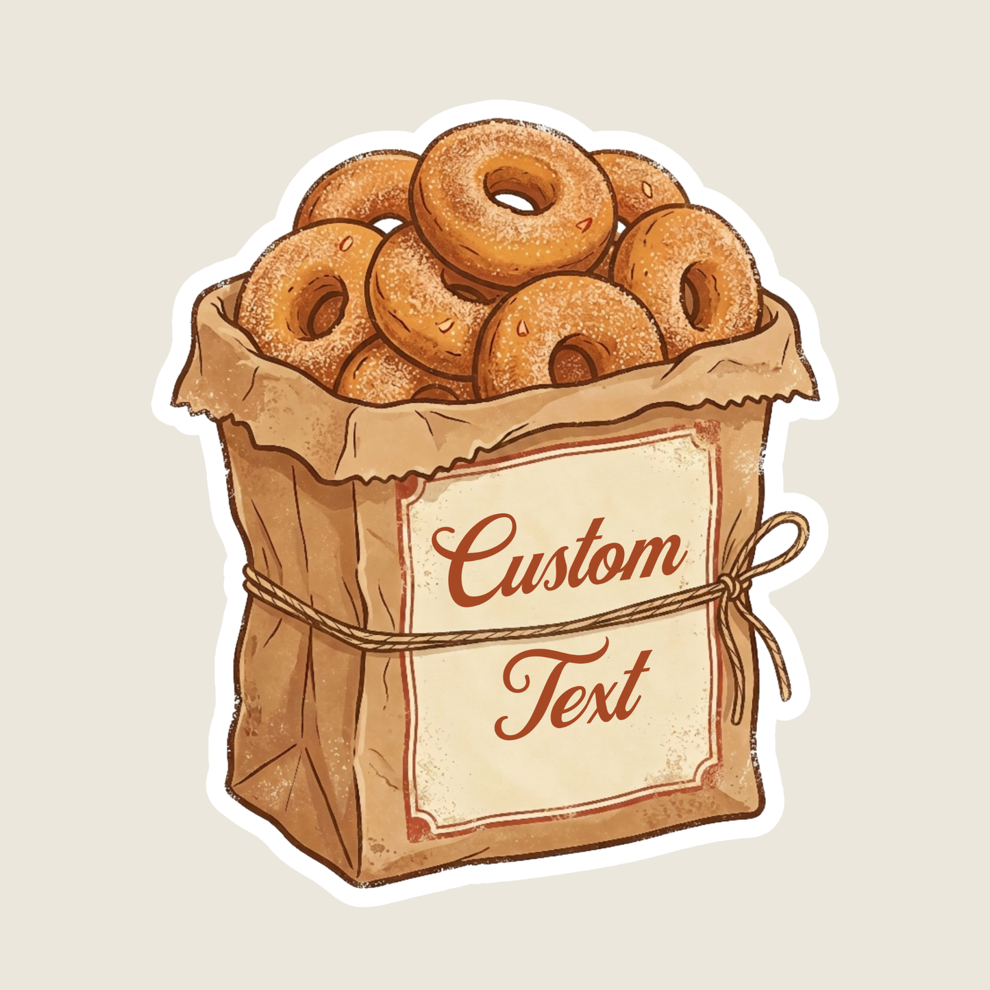 Vintage Brown Bag of Donuts Custom Sticker