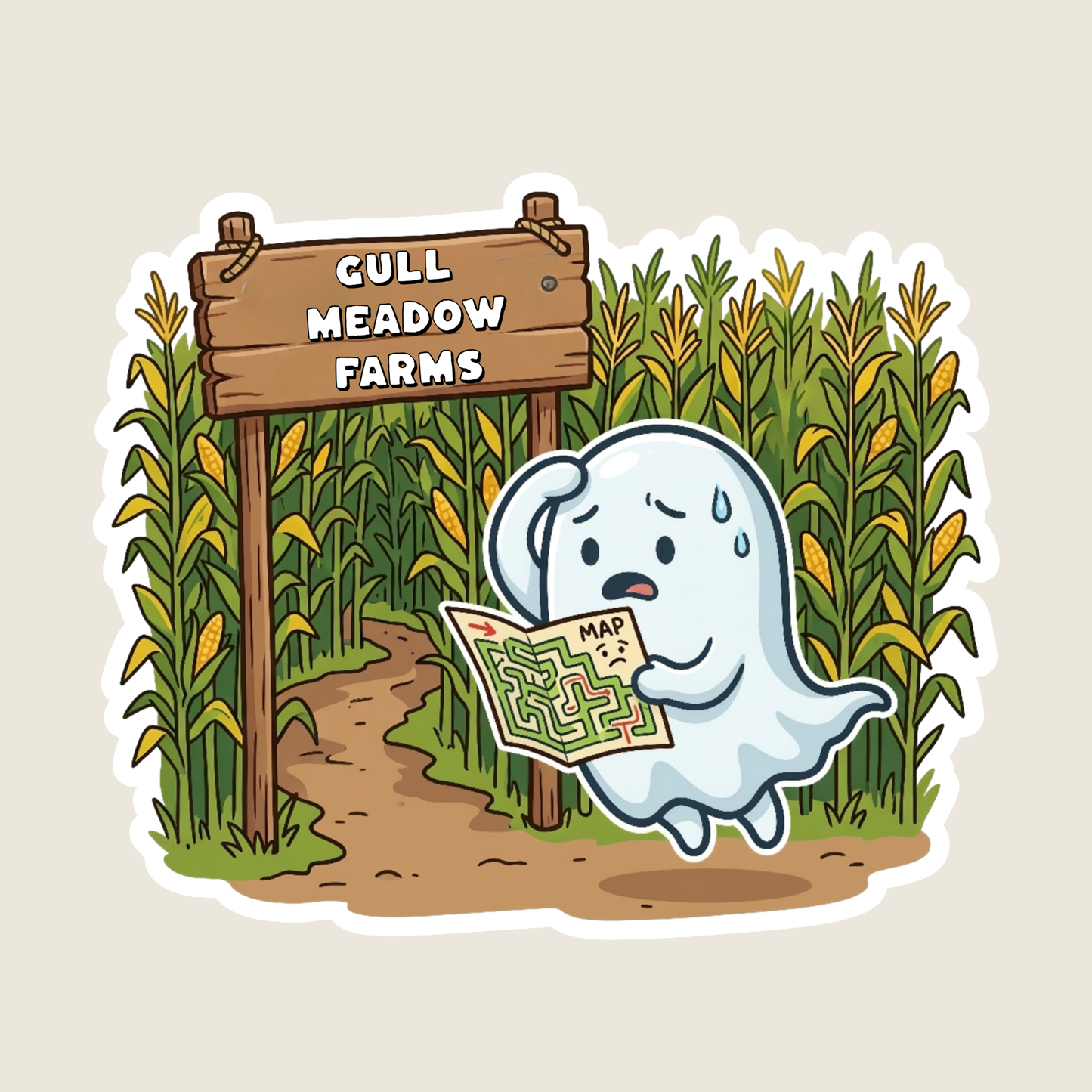 Ghost Lost at a Corn Maze Custom Sticker