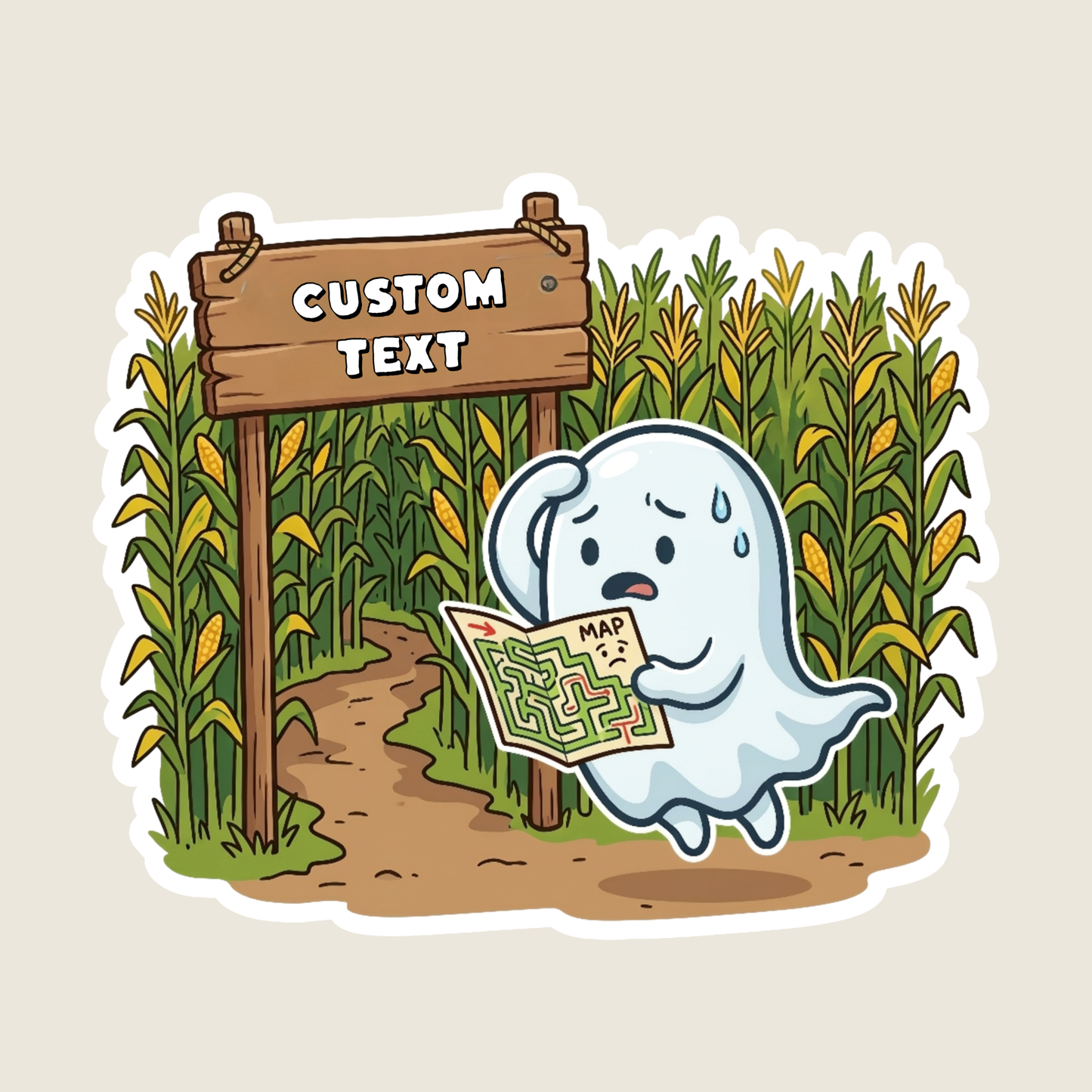 Ghost Lost at a Corn Maze Custom Sticker