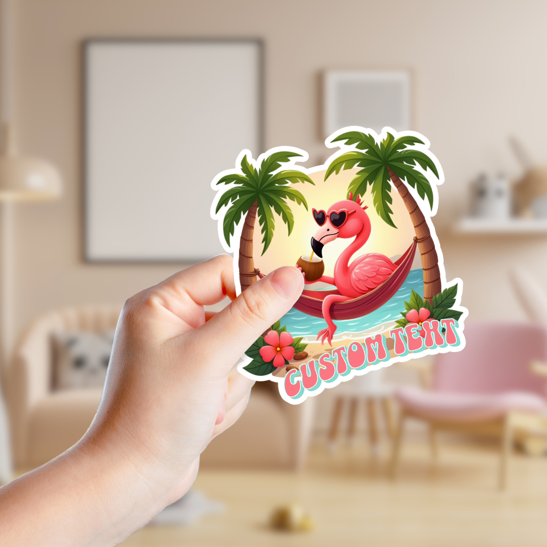 Lounging Tropical Flamingo Custom Souvenir Sticker
