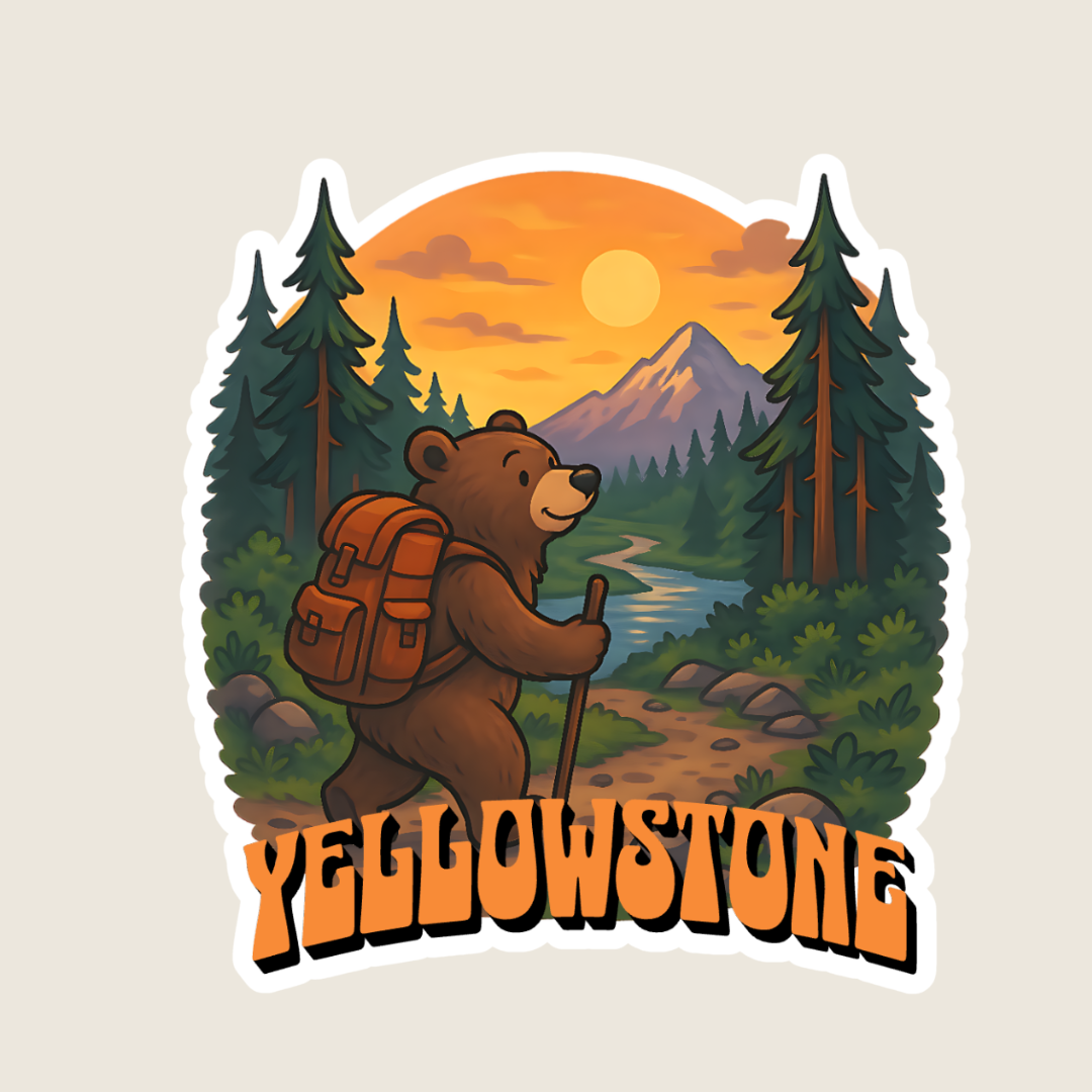Hiking Brown Bear Souvenir Sticker