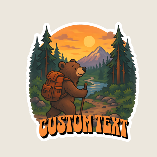 Hiking Brown Bear Souvenir Sticker