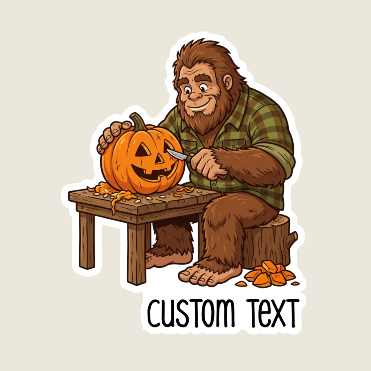 Funny Big Foot Carving a Pumpkin Custom Sticker