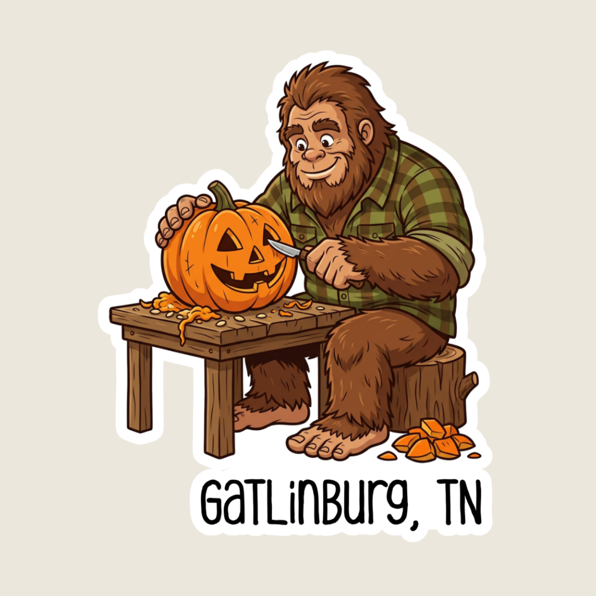 Funny Big Foot Carving a Pumpkin Custom Sticker