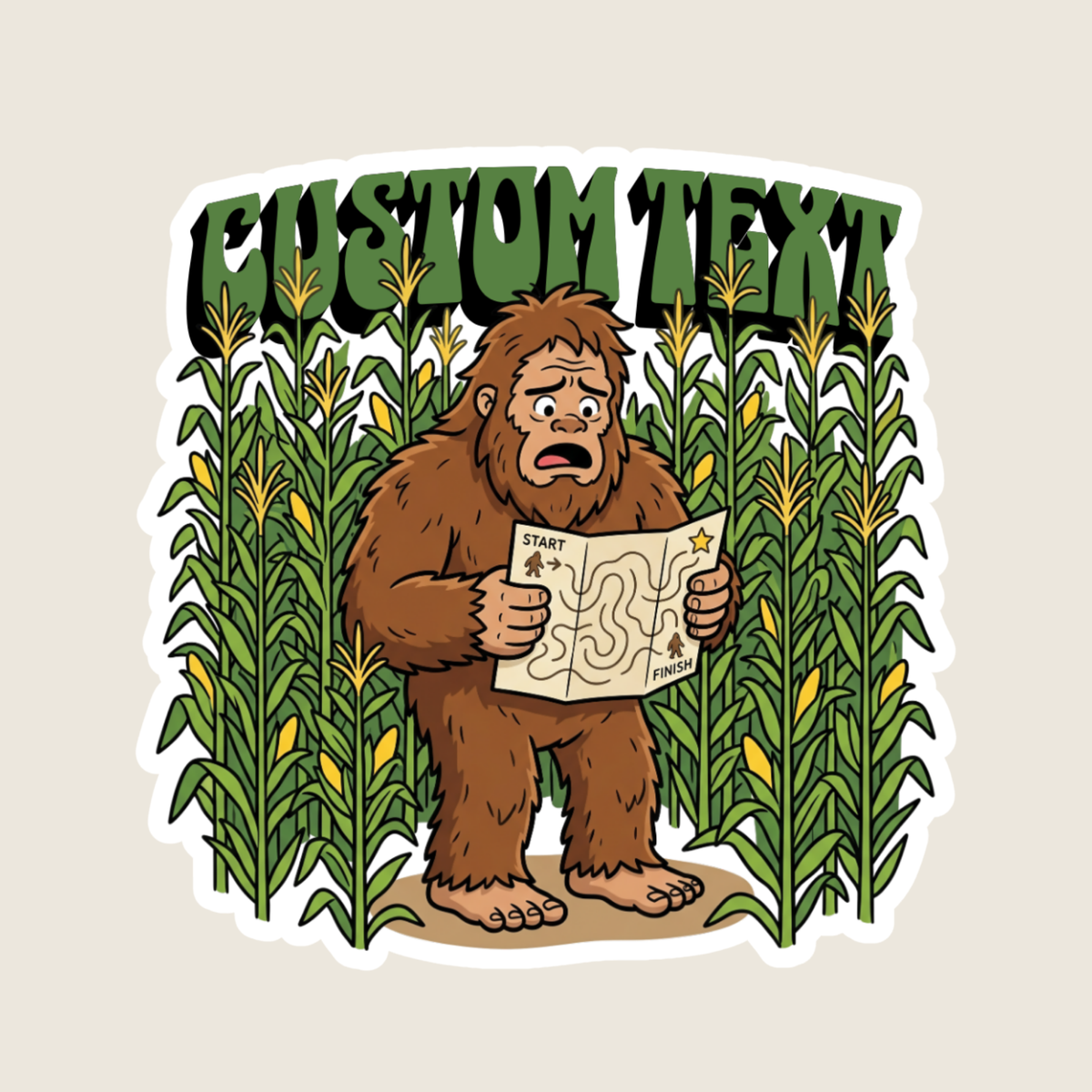Big Foot Lost at a Corn Maze Custom Sticker