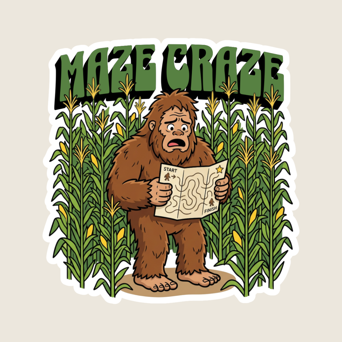 Big Foot Lost at a Corn Maze Custom Sticker