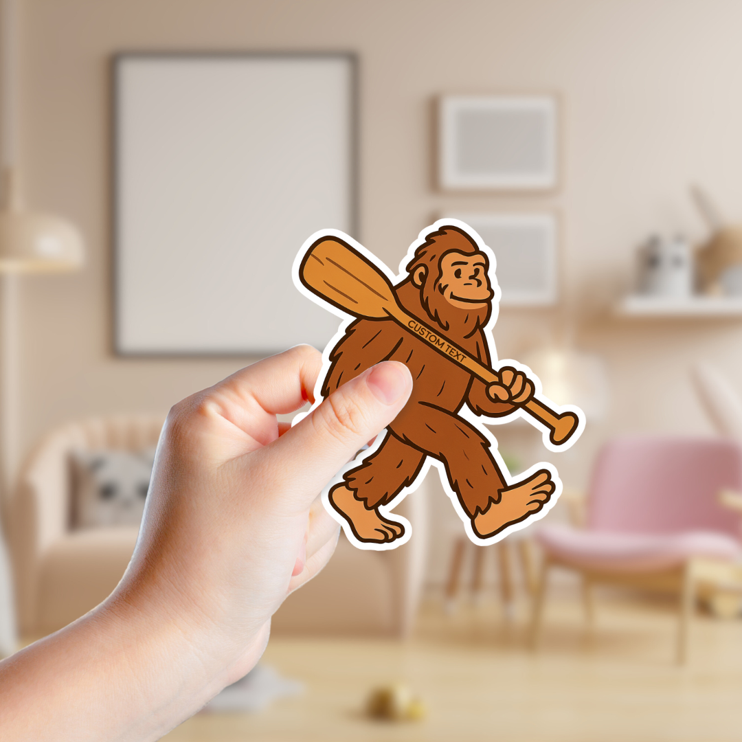 Big Foot Carrying a Paddle Funny Souvenir Sticker