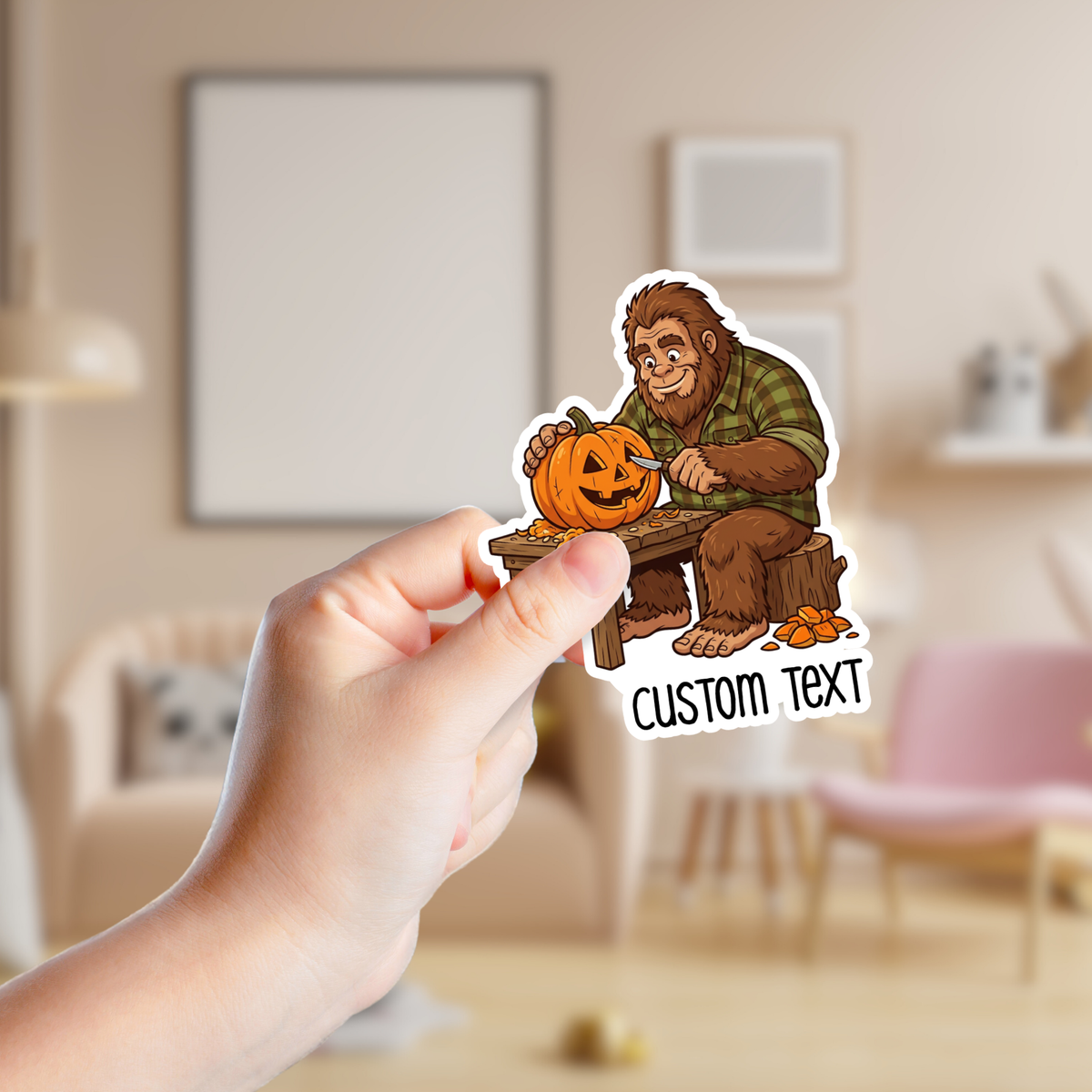 Funny Big Foot Carving a Pumpkin Custom Sticker