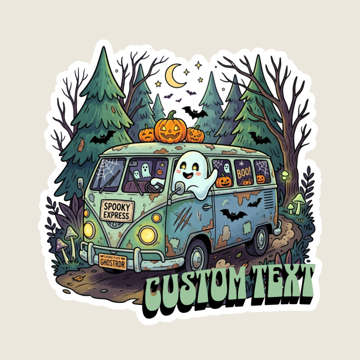 Spooky VW Van in the Woods Custom Sticker