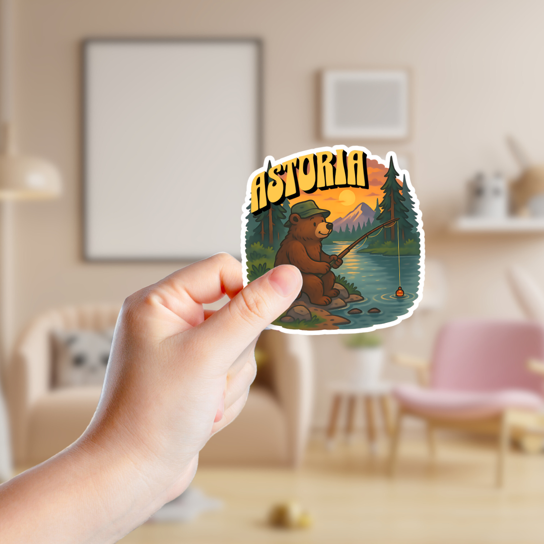 Brown Bear Fishing Souvenir Sticker