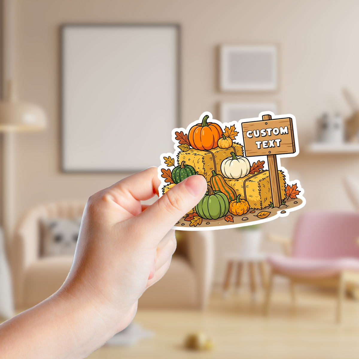 Pumpkins and Hay Bales Welcome Sign Custom Sticker