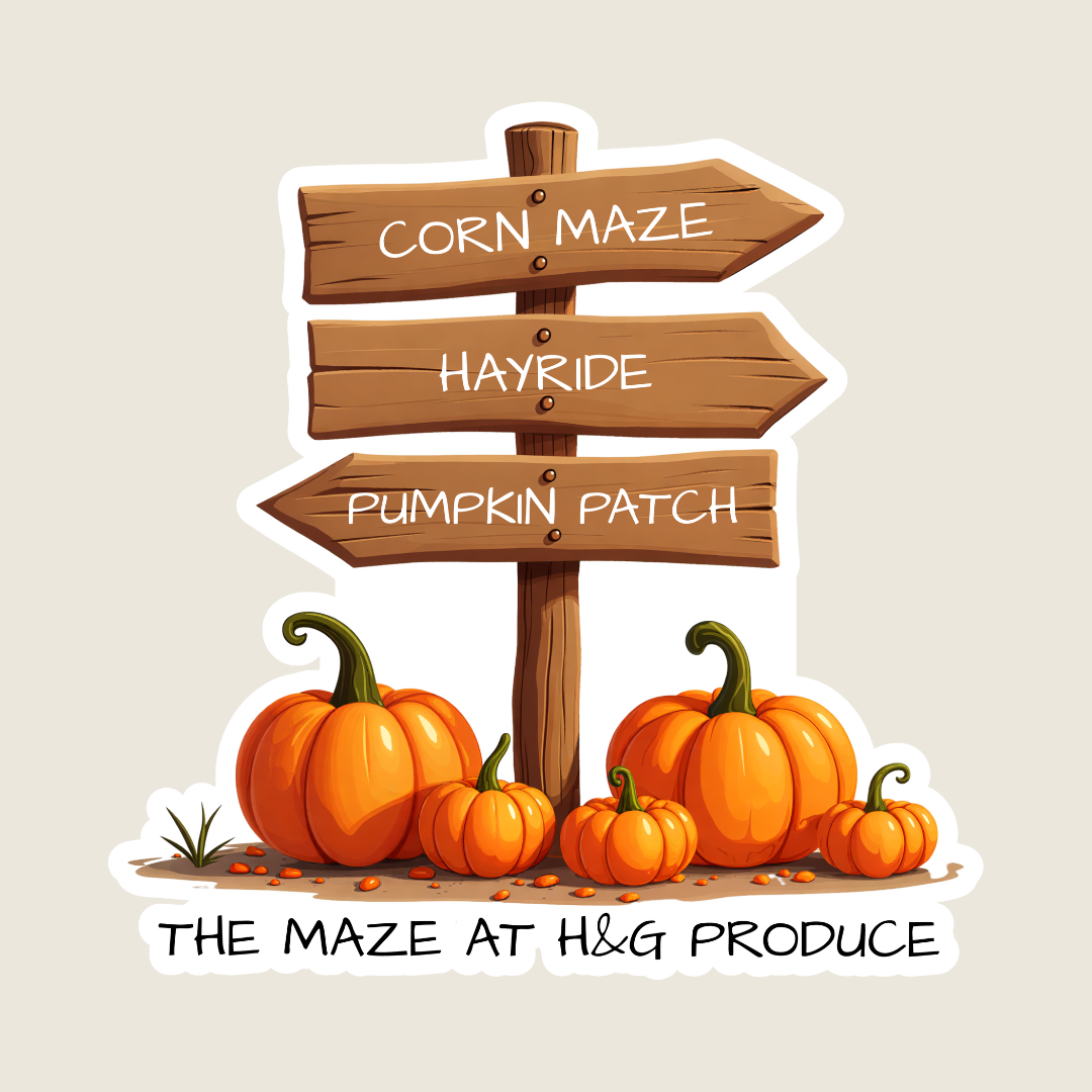 Rustic Fall Corn Maze and Pumpkin Patch Directional Sign Custom Sticker